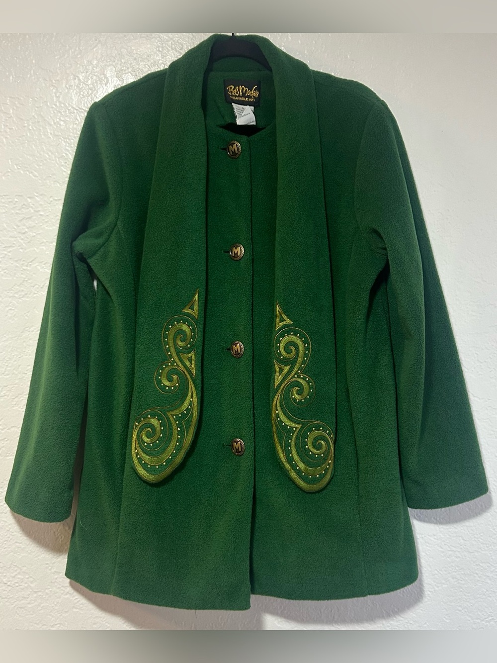 Bob Mackie Wearable Art Forest Green Embroidered Pea Coat